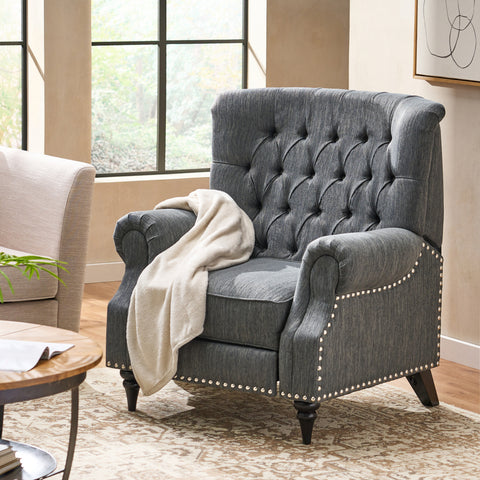 Chatau Tufted Recliner with Nailhead Trim next to a window