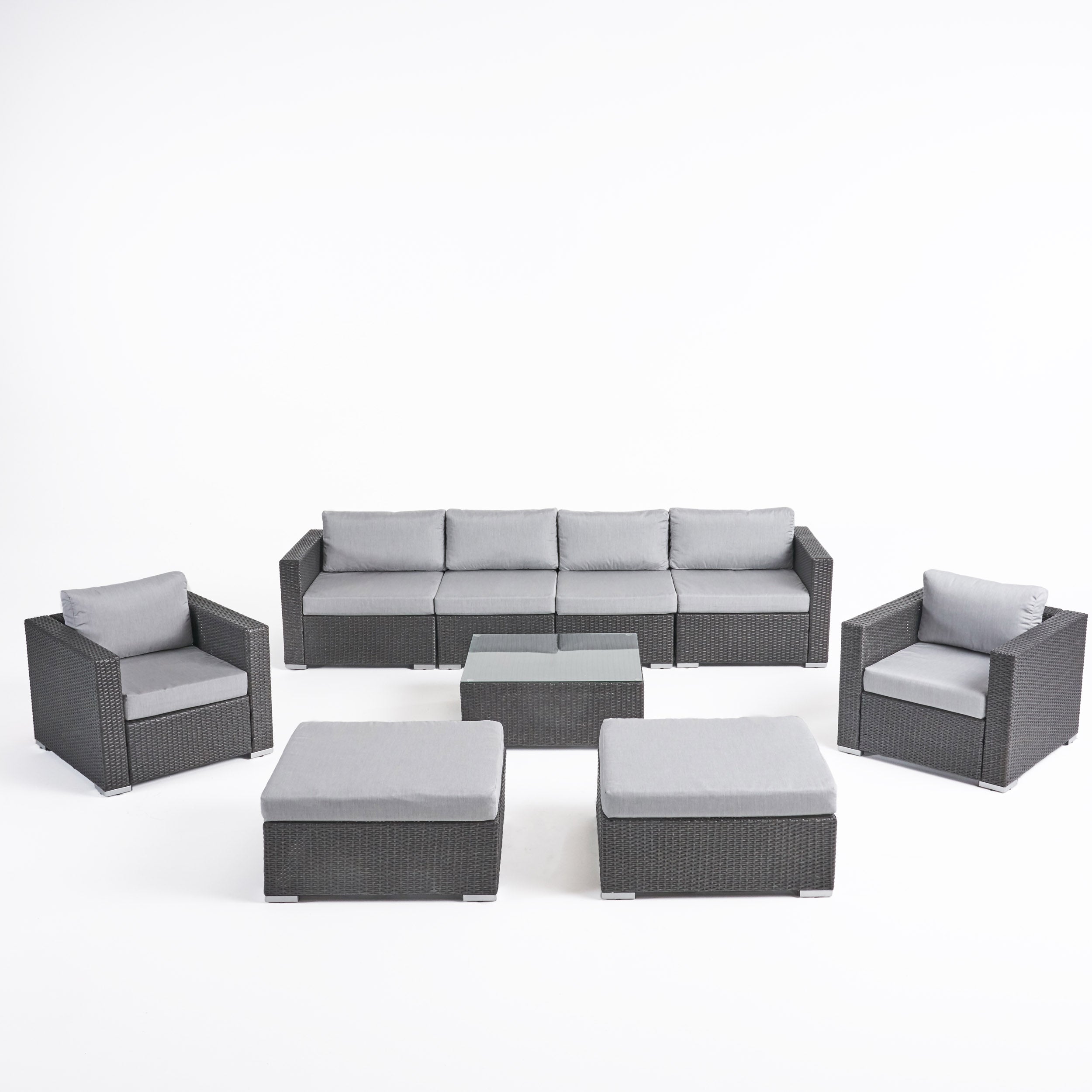 Kyra Outdoor 6 Seater Wicker Modular Sectional Sofa Set with Sunbrella Cushions Gray Canvas Granite