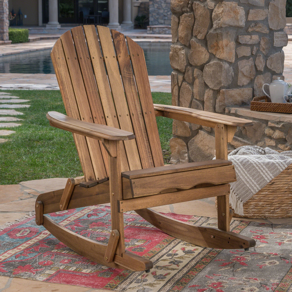vivian outdoor acacia wood adirondack rocking chair – gdfstudio