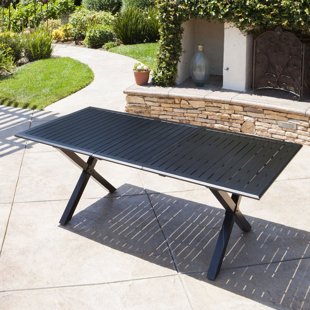 gdf studio eowyn black cast aluminum expandable outdoor dining table