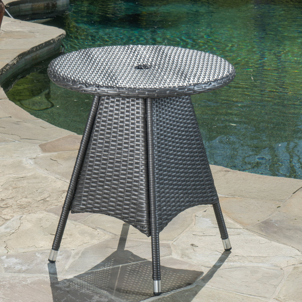 Colonial Outdoor Round Gray Wicker Bistro Table with Umbrella Hole
