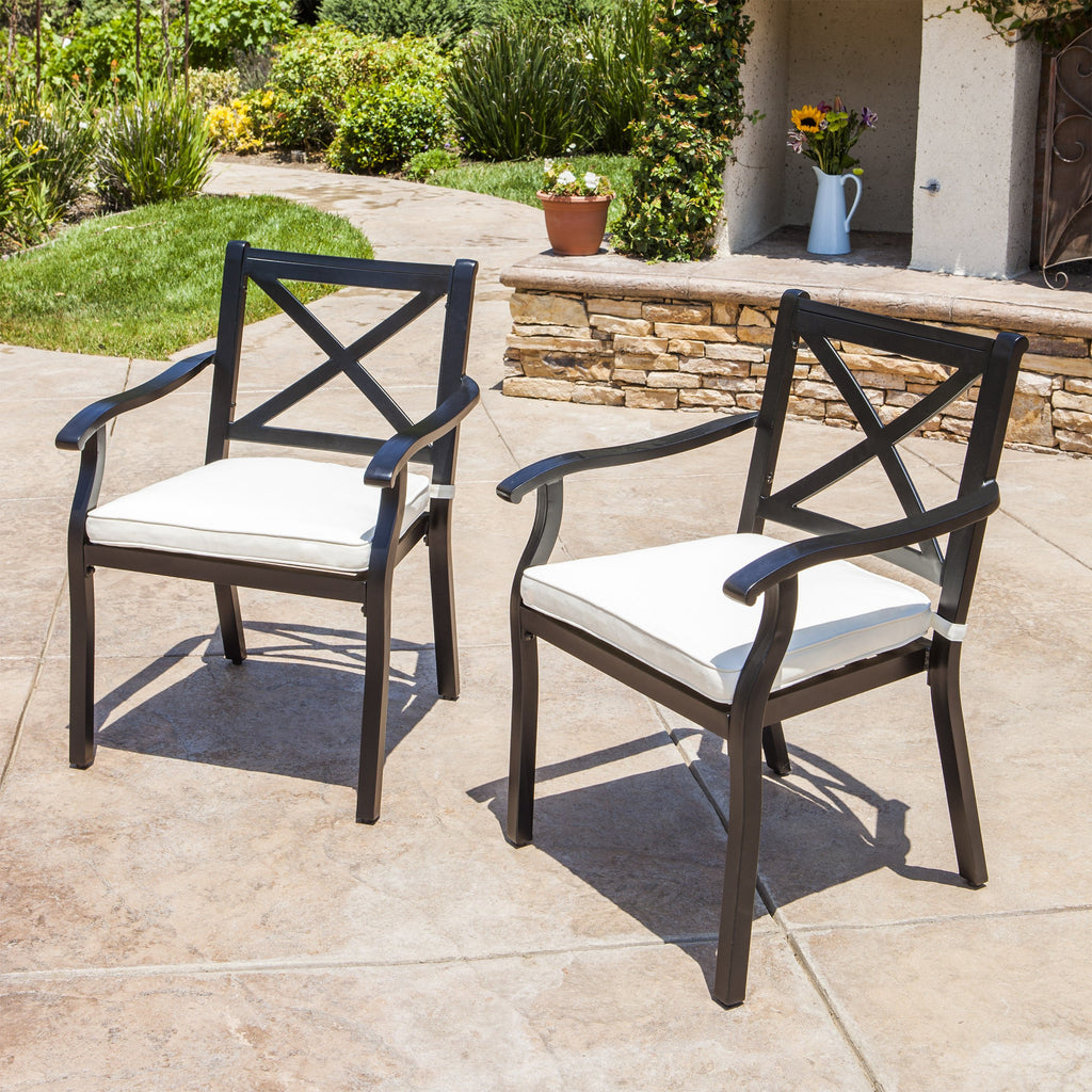 Eowyn Outdoor Cast Aluminum Dining Chairs w/ Water Resistant Cushions