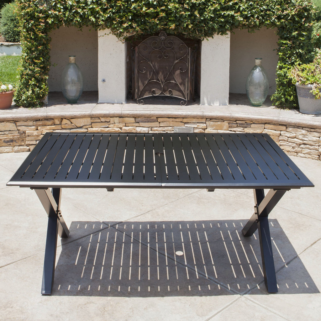 gdf studio eowyn black cast aluminum expandable outdoor dining table