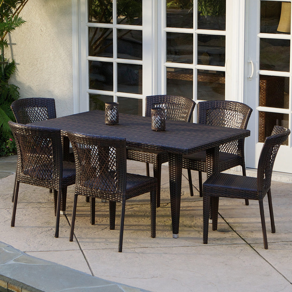 Dana Point 7 Pc Outdoor Patio Furniture Brown Wicker Dining Set