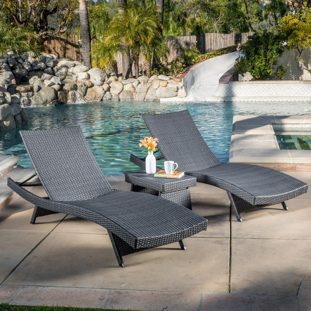 Lakeport Outdoor Grey Wicker 3-piece Adjustable Chaise Lounge Set