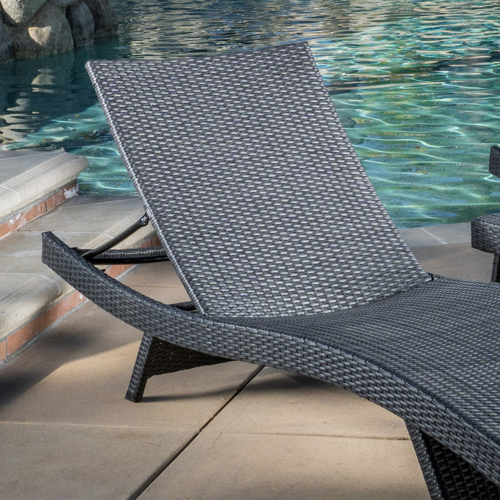 Lakeport Outdoor Grey Wicker 3-piece Adjustable Chaise Lounge Set – GDF