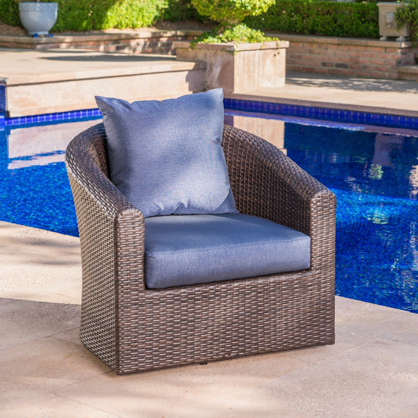 Dillard Outdoor Aluminum Framed Mix Brown Wicker Swivel Club Chair ...