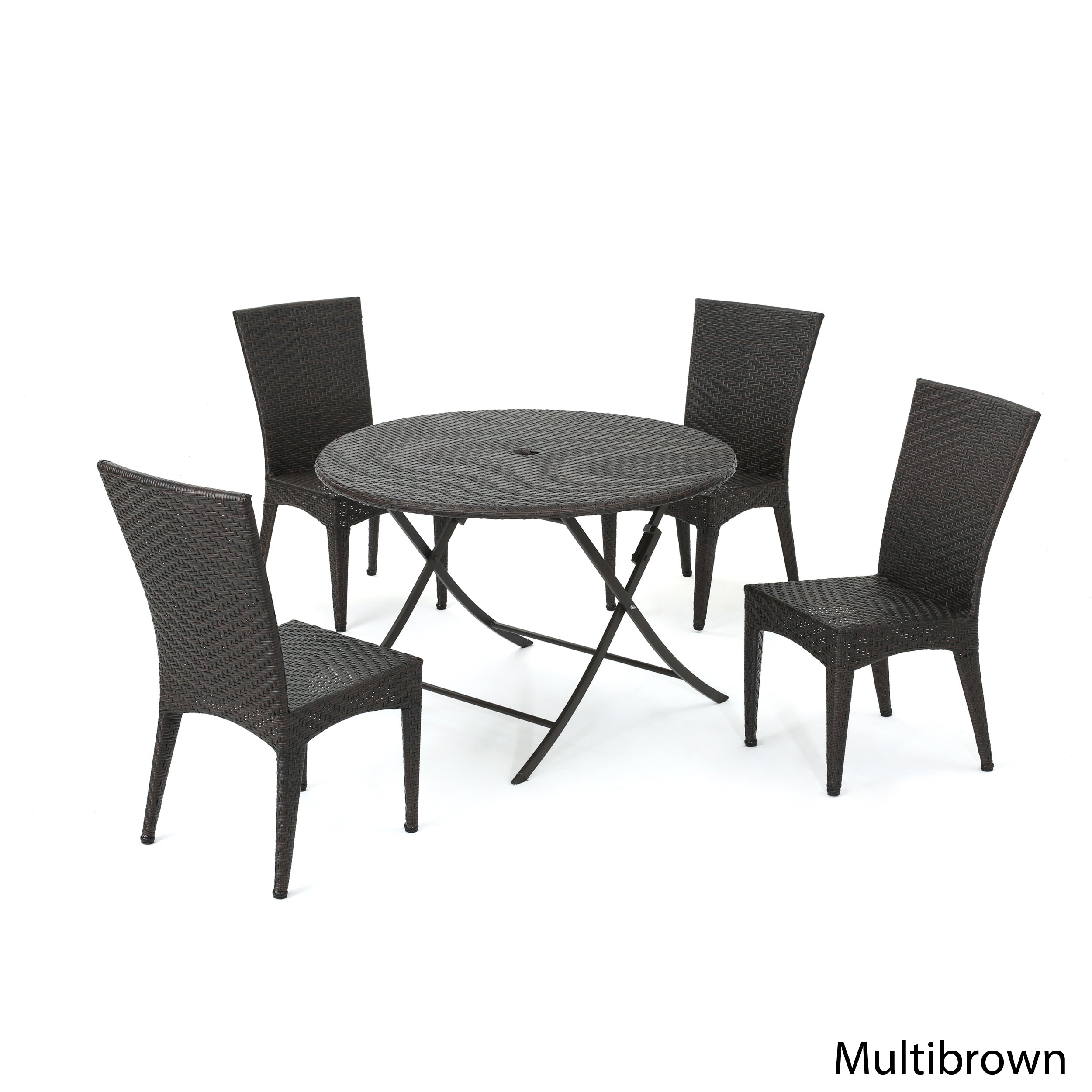 Abbey Outdoor 5 Piece Multi Brown Wicker Dining Set with Foldable Table