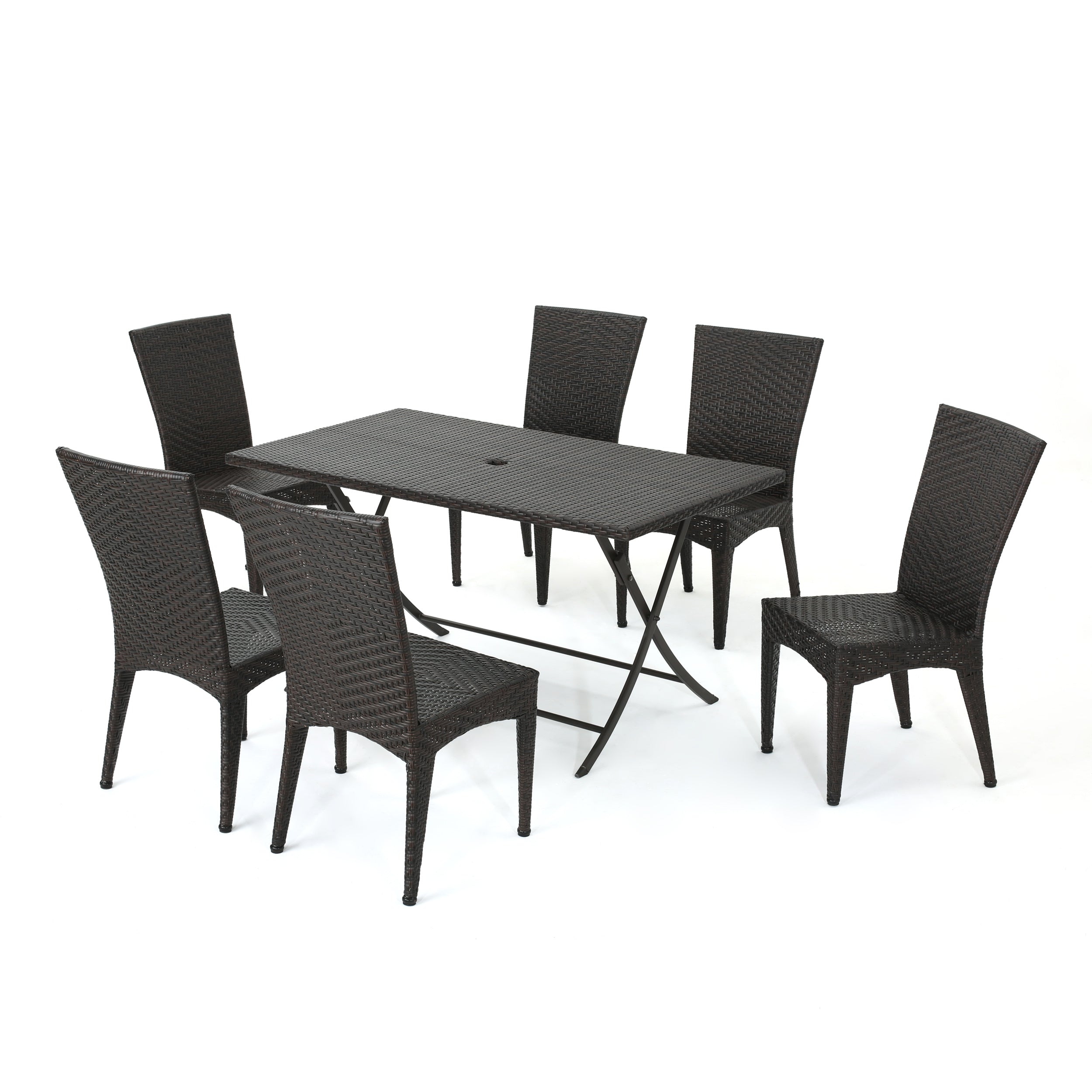 Adia Outdoor 7 Piece Multi brown Wicker Dining Set with Foldable Table