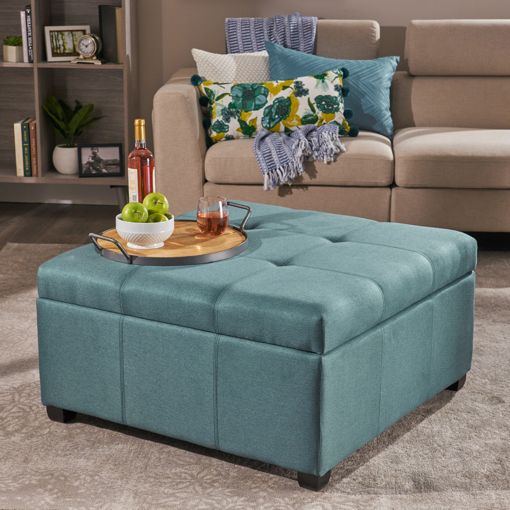 Carlyle Square Tufted Fabric Storage Ottoman Coffee Table Gdfstudio