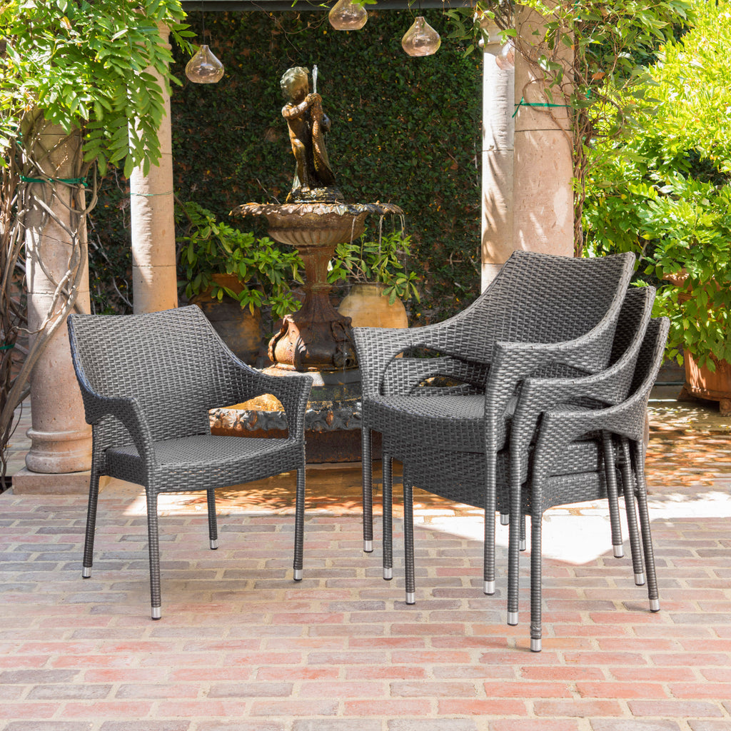 Melisandre Outdoor Grey Wicker Stacking Chairs (Set of 4) GDF Studio