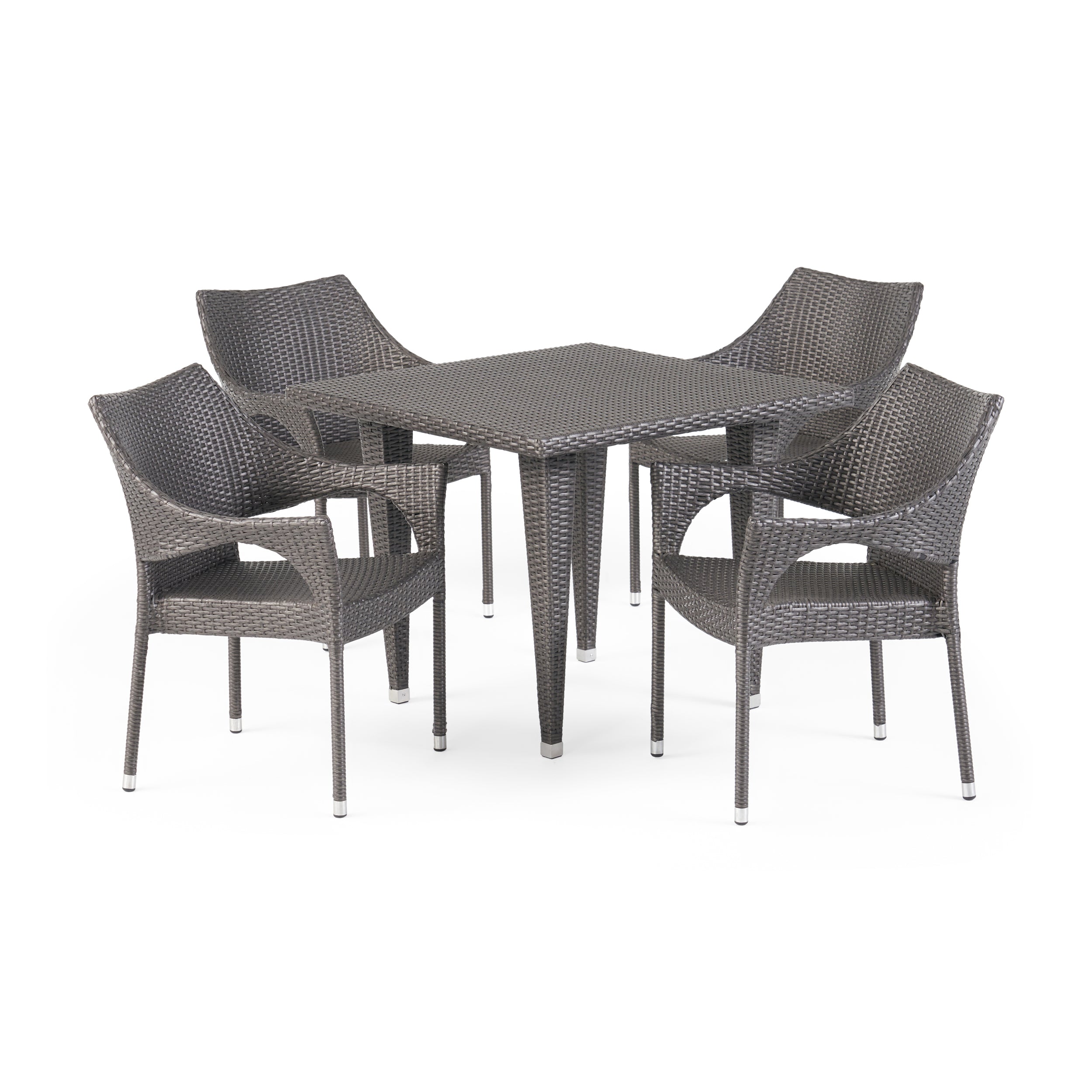 Alameda Outdoor 5 Piece Gray Wicker Dining Set with Stacking Chairs