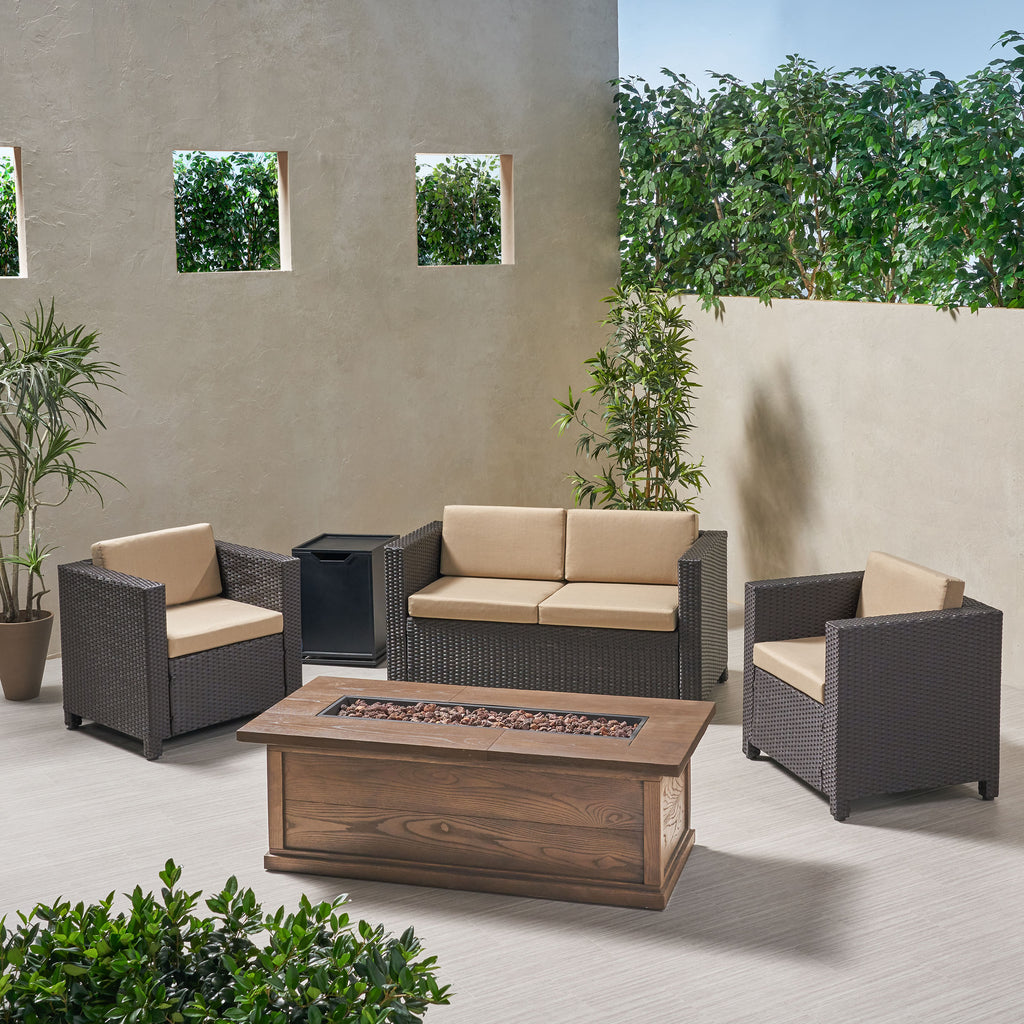 Venice 4-Seater Outdoor Fire Pit Sofa Set – GDFStudio