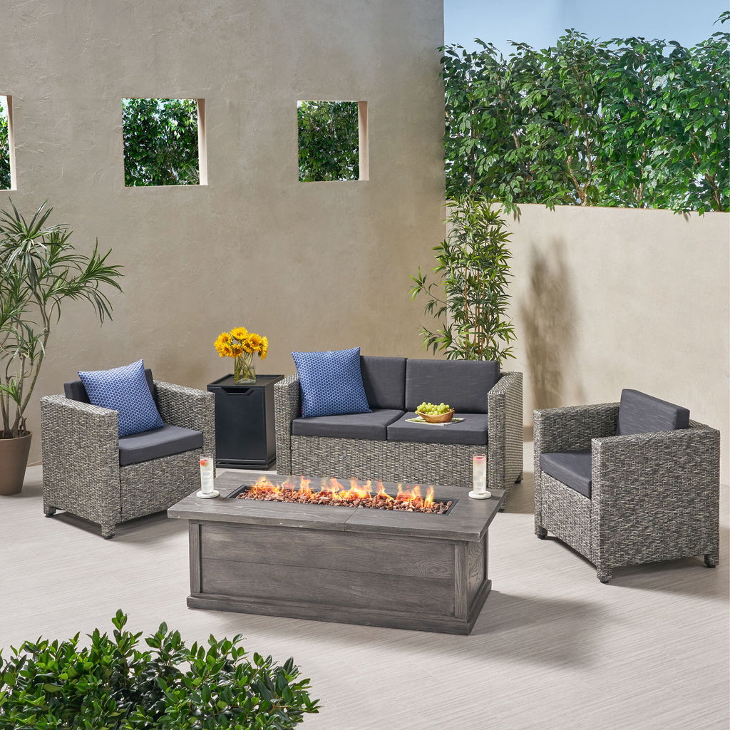 Venice 4-Seater Outdoor Fire Pit Sofa Set – GDFStudio