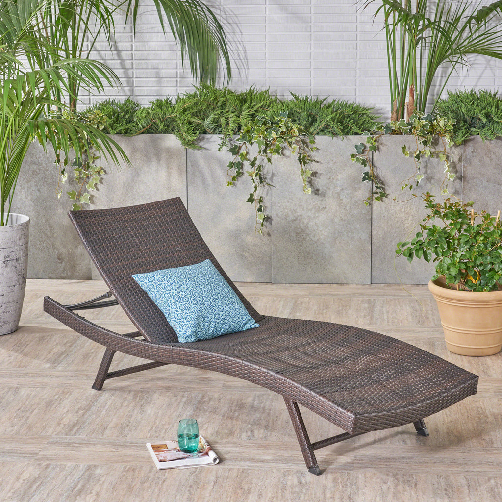 eliana outdoor brown wicker chaise lounge