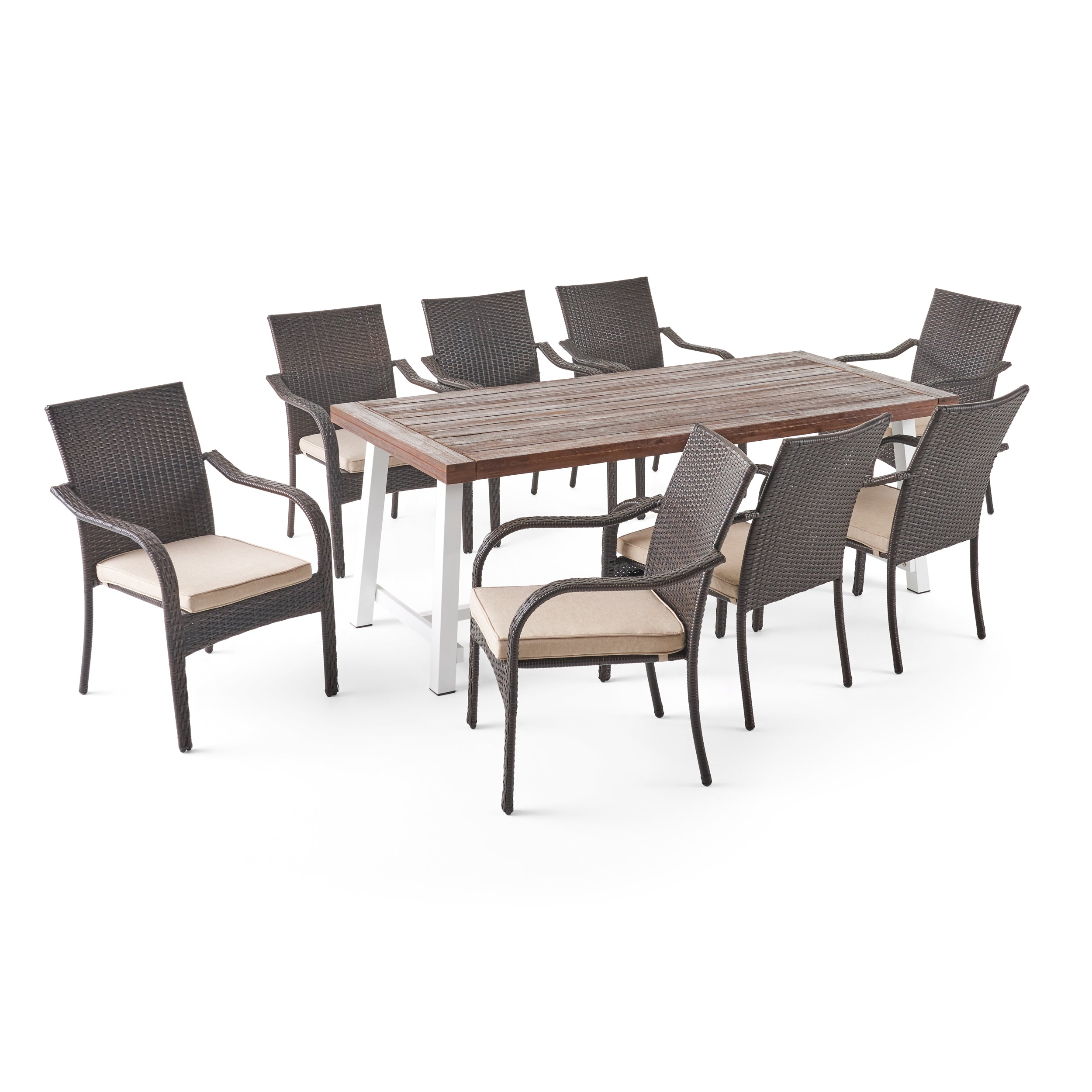 Addilynn Outdoor Wood and Wicker 8 Seater Dining Set Default Title