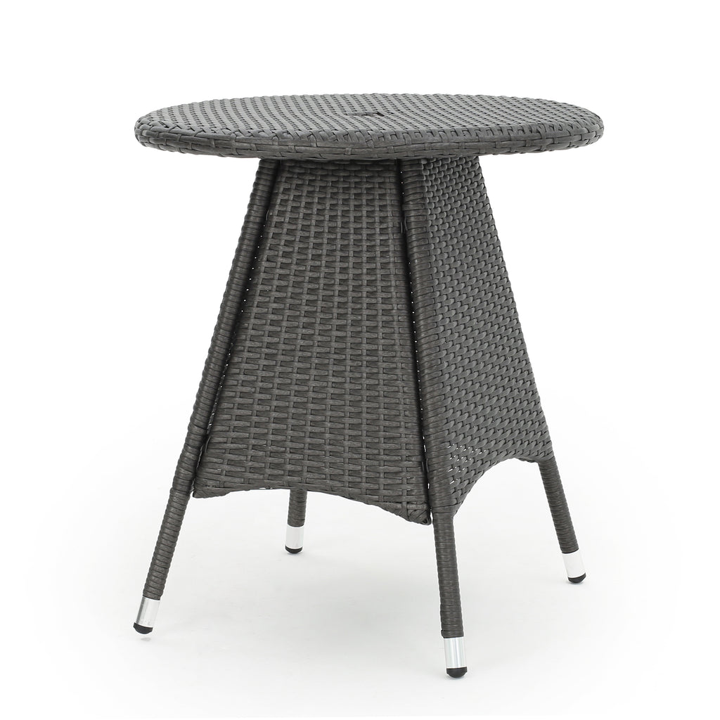 Bristle Outdoor Round Gray Wicker Bistro Table with Umbrella Hole – GDF