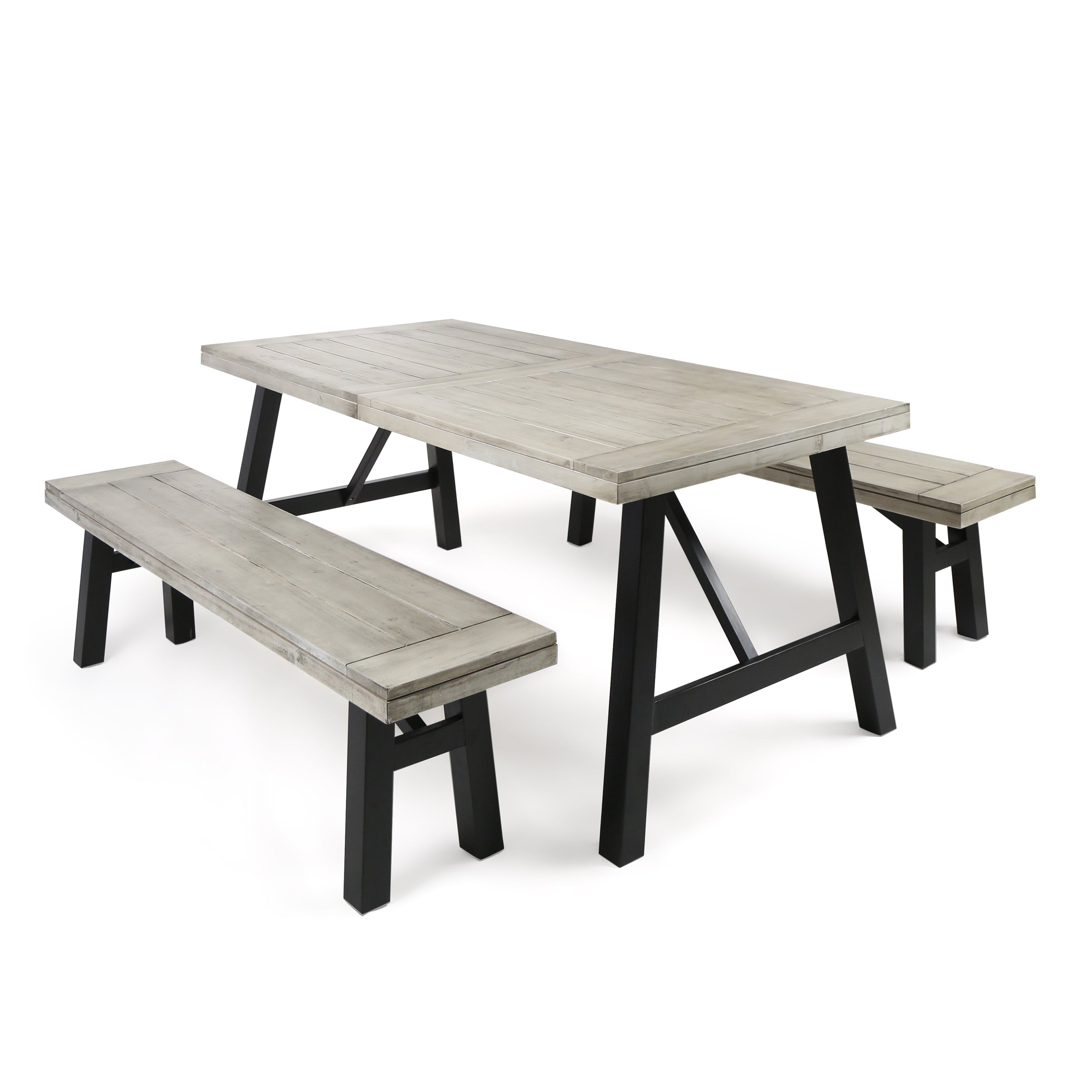 Anemone Outdoor 3 Piece Light Gray Finished Acacia Wood Picnic Set Default Title