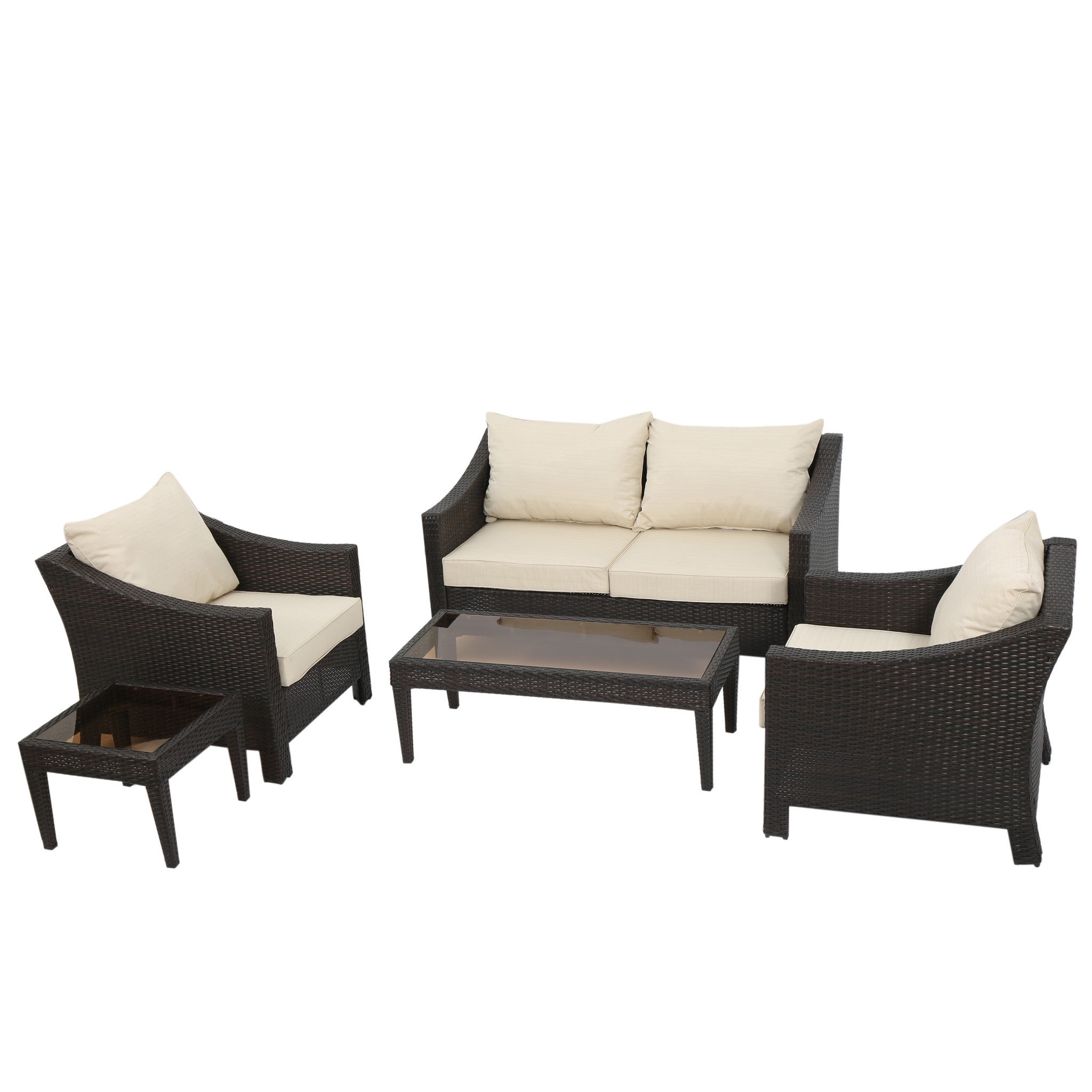 Alfarin Outdoor 5 piece Wicker Chat Set with Cushions Default Title