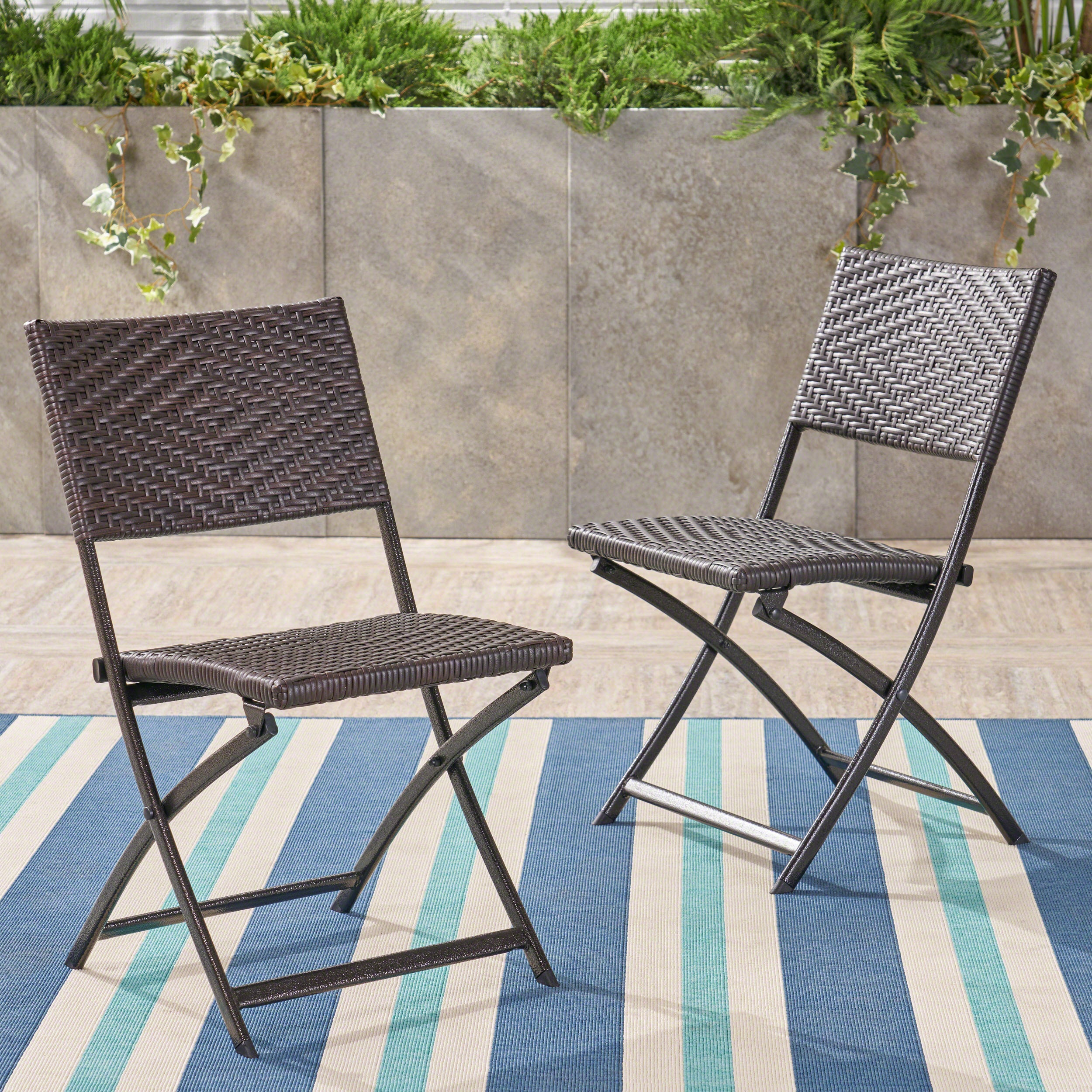 Jason Outdoor Brown Wicker Folding Chair Set Of 2 GDFStudio   57328.00C 8 