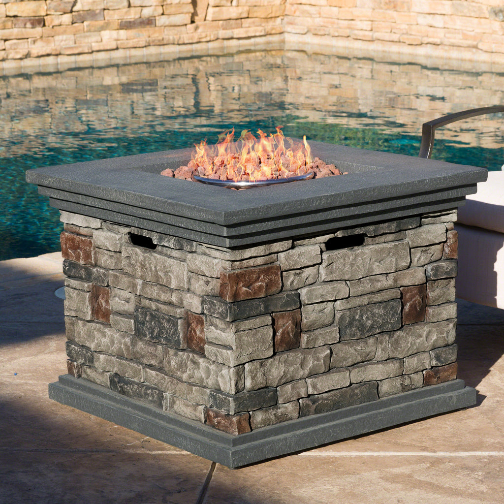 Crawford Outdoor Square Liquid Propane Fire Pit With Lava Rocks Gdfstudio