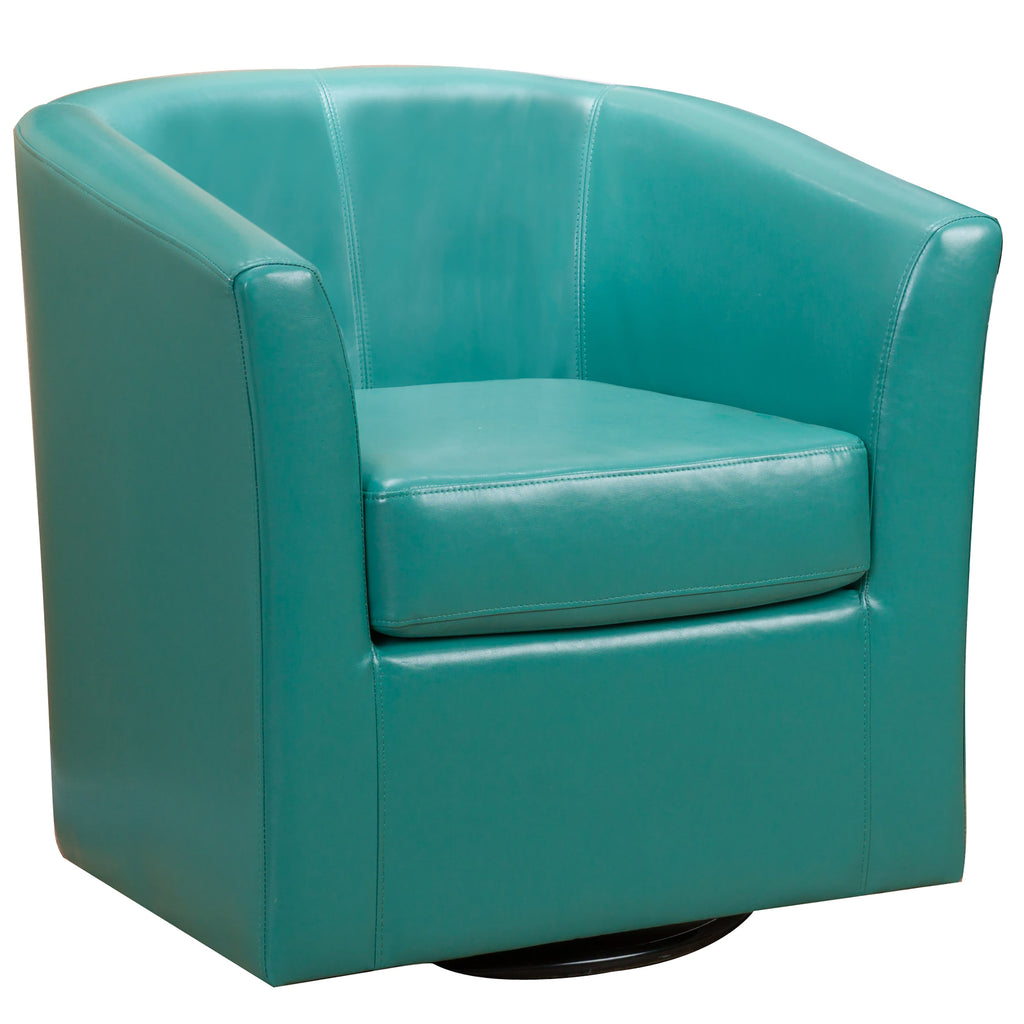 Corley Modern Upholstered Faux Leather Swivel Barrel Club Chair – GDF