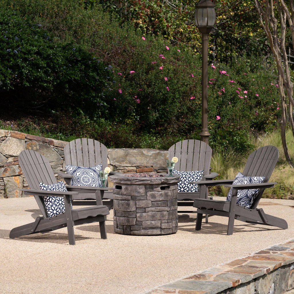 David Outdoor 5 Piece Adirondack Chair Set With Fire Pit Gdfstudio