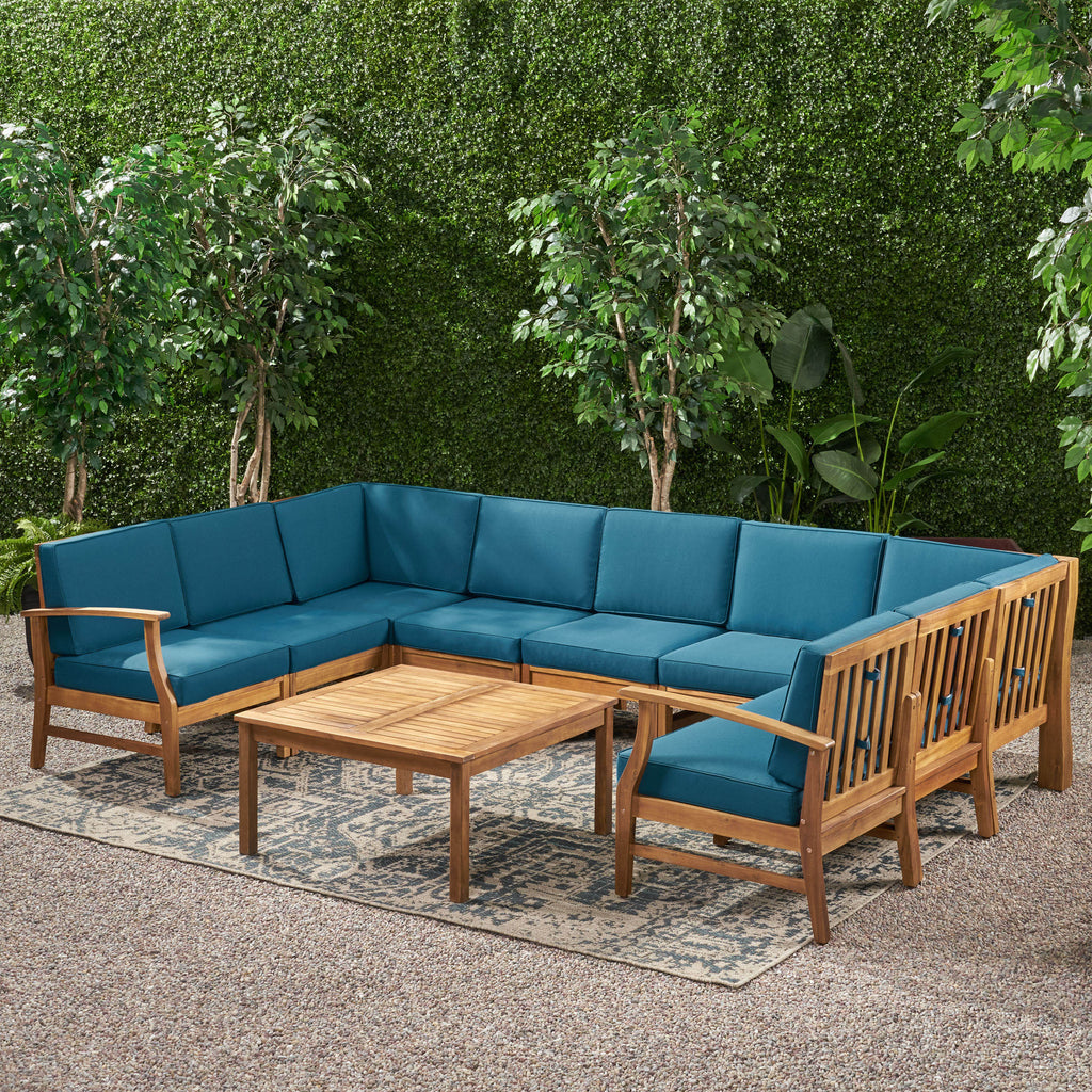 Judith Outdoor 9 Seater Acacia Wood Sectional Sofa Set ...