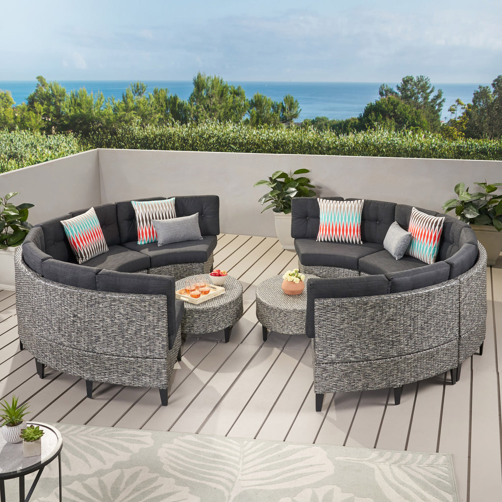 Currituck Outdoor 10 Piece Mixed Black Wicker Sofa Set ...