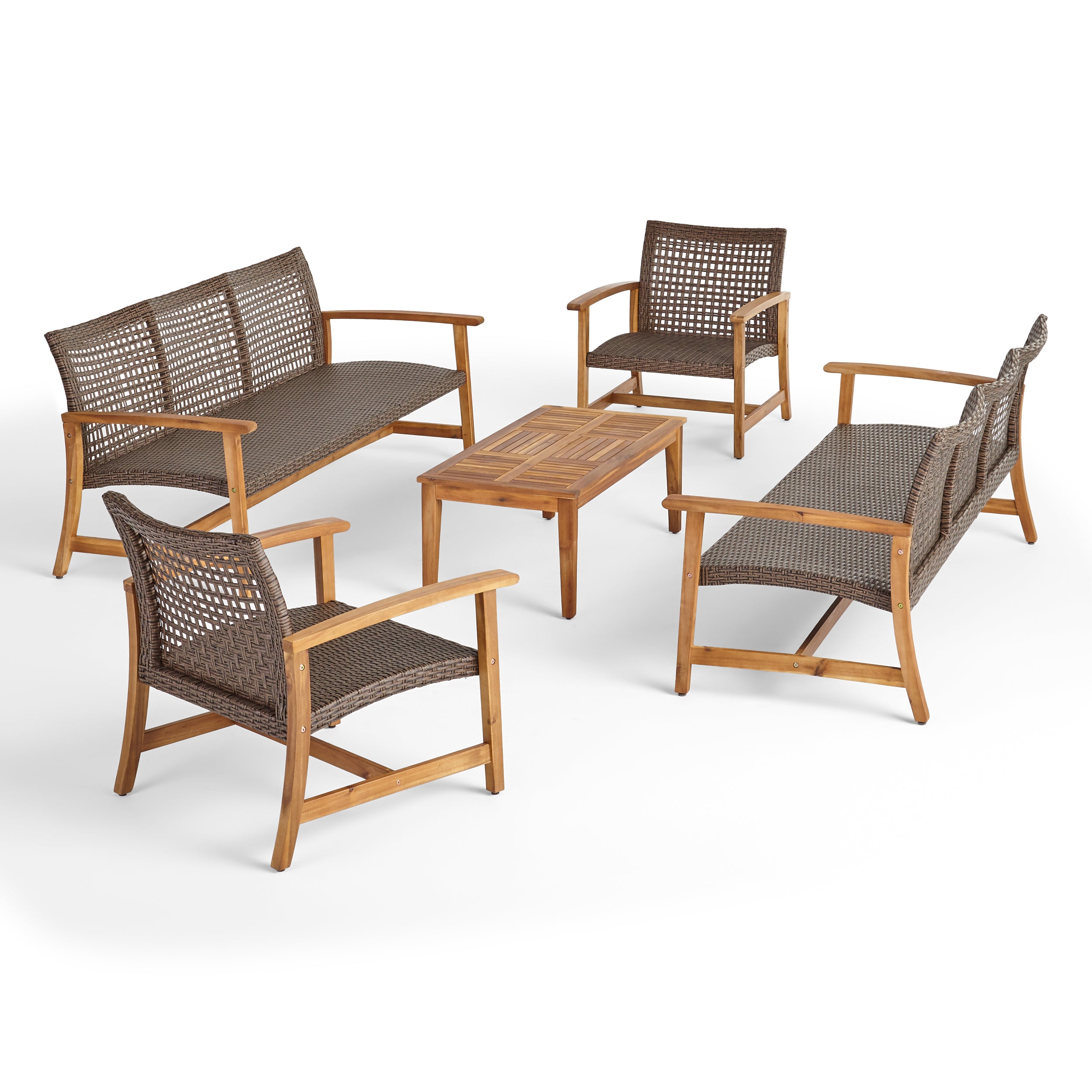 Alyssa Outdoor 5 Piece Wood and Wicker Sofa Chat Set