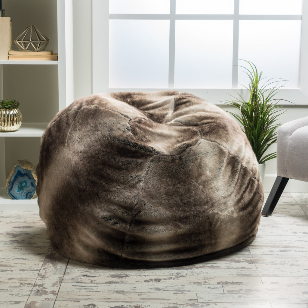 Meridian Modern Glam Round Faux Fur Fabric Bean Bag – GDF Studio