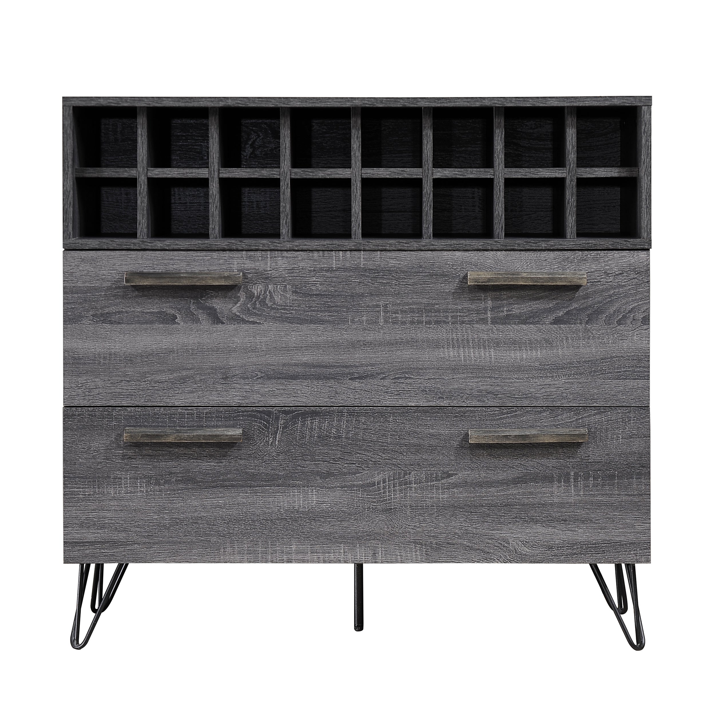 Annabelle Mid Century Modern Wine Rack Bar Cabinet Sonoma Gray Oak