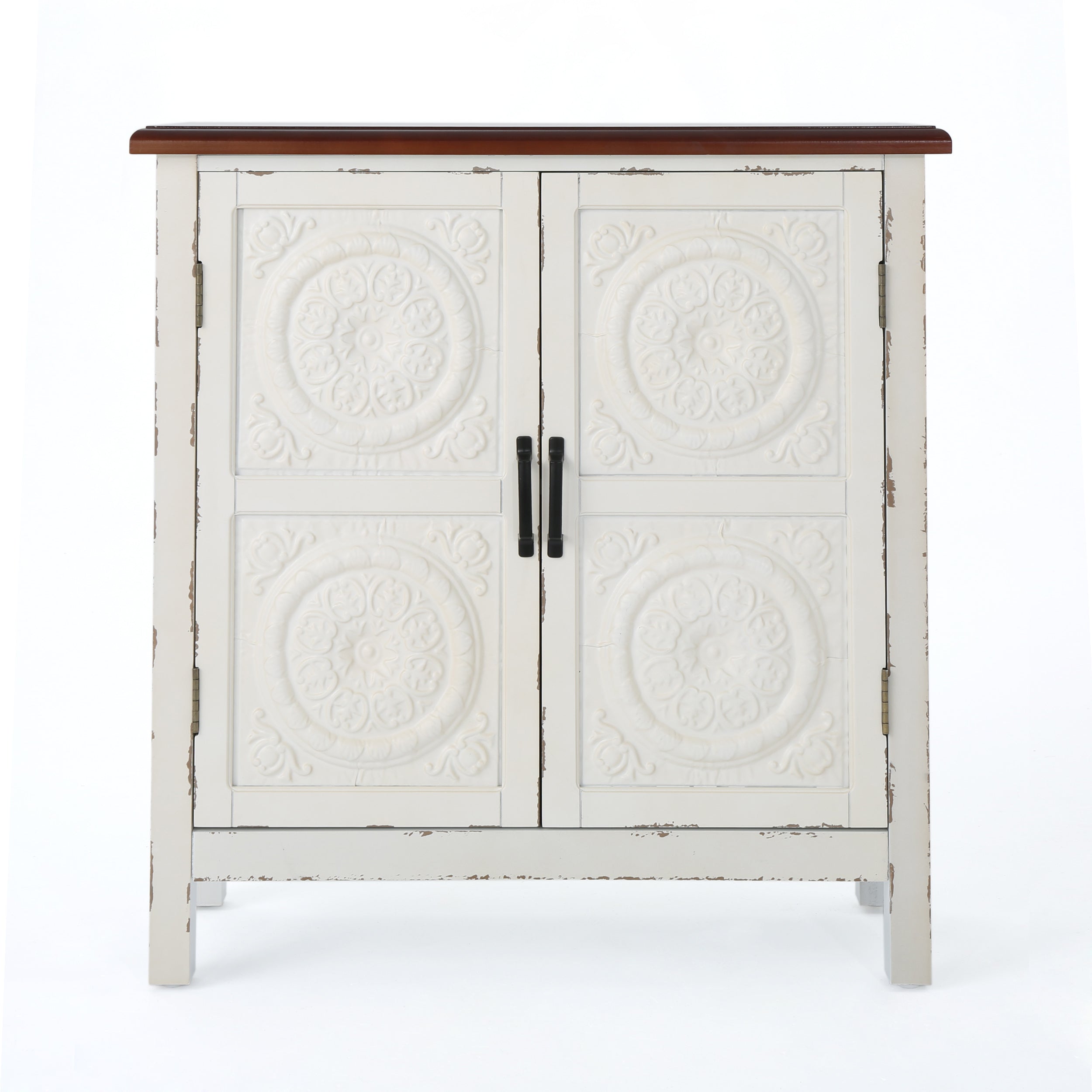 Aliana Finished Firwood Cabinet with Faux Wood Overlay and Accented Top SilverNavy Blue