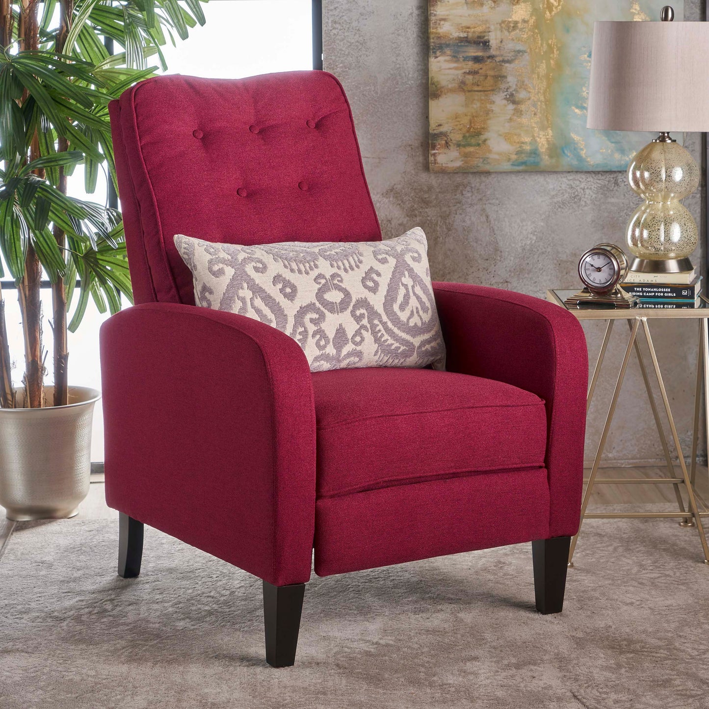 Nissa Contemporary Button Tufted Push-Back Recliner with Tonal Piping ...
