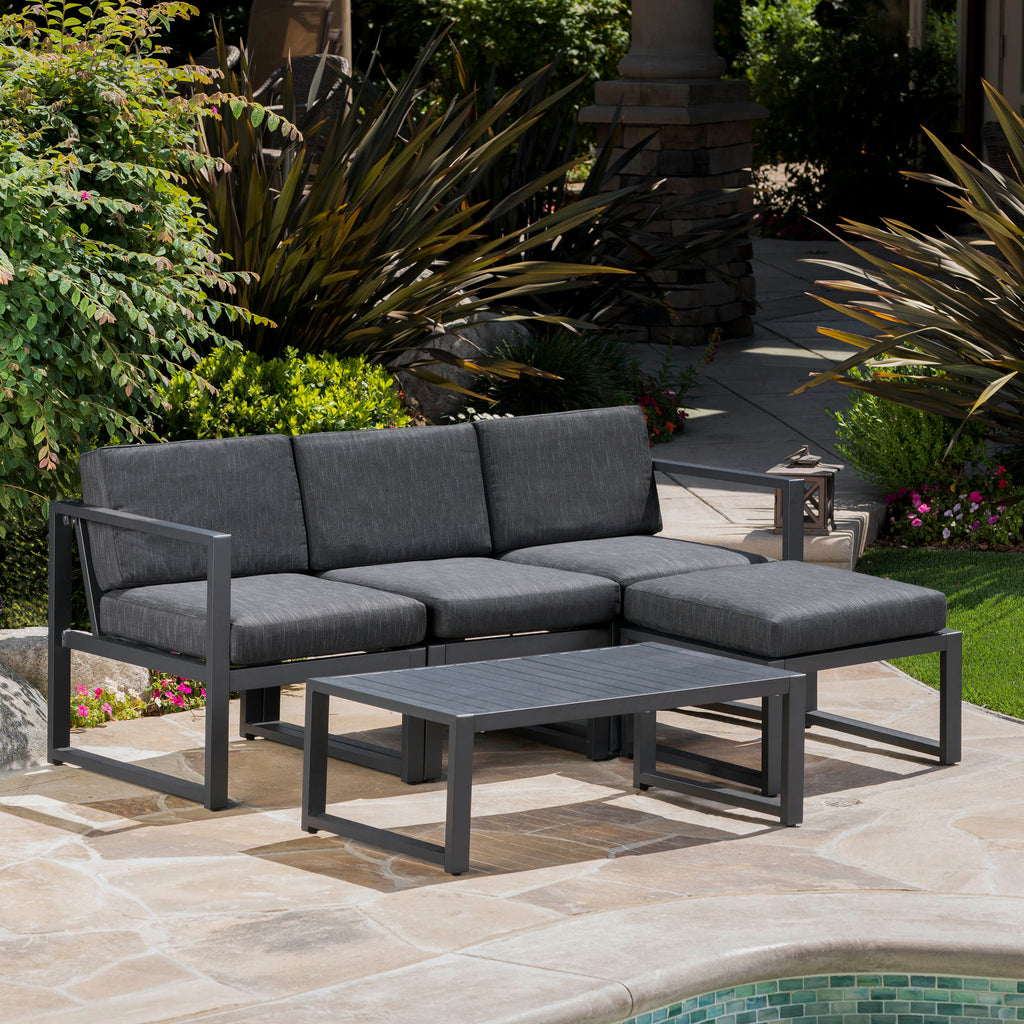 Nealie Modern Outdoor Dark Gray Aluminum Sectional Sofa Set With Black   61239.00 55 1024x 