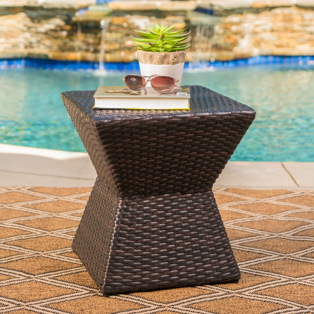 Frances Outdoor 16-inch Multi-brown Wicker Square Side Table – GDFStudio