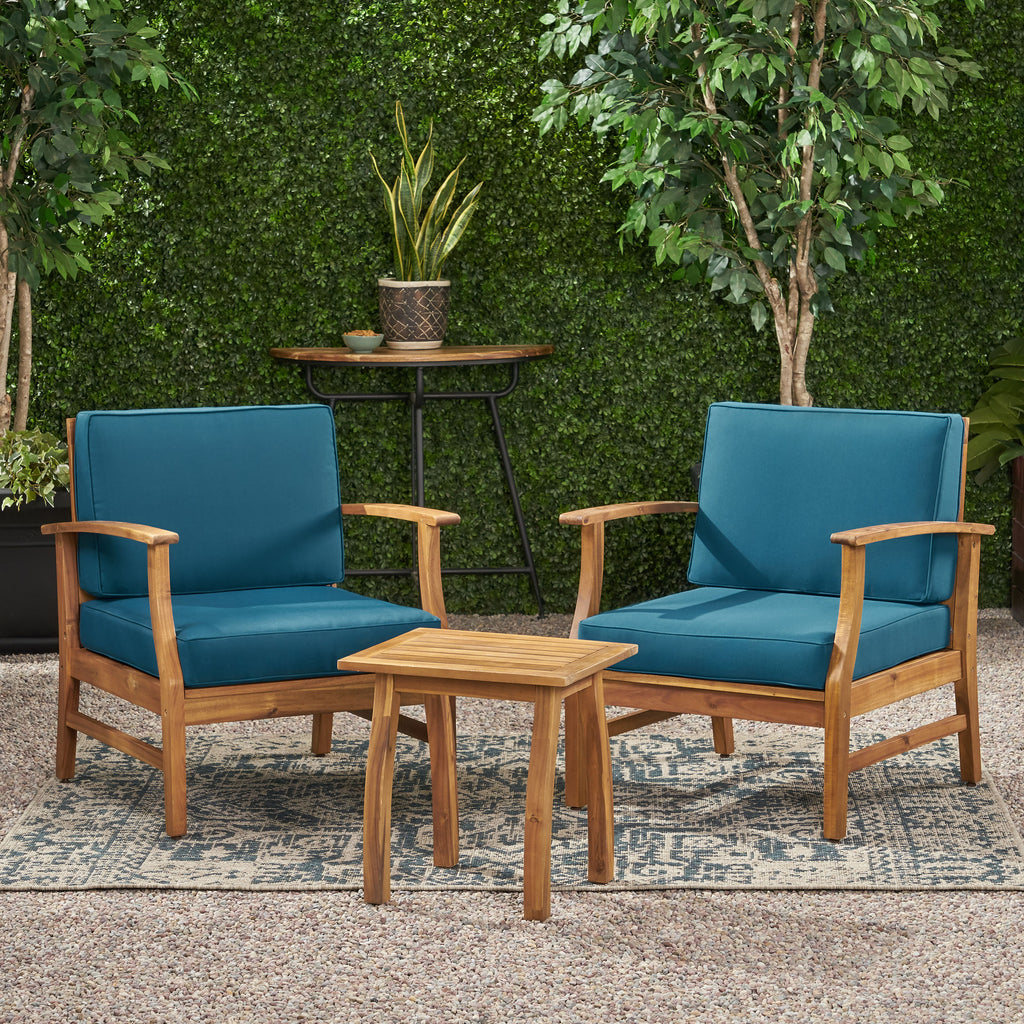 Pearl Outdoor 2 Seater Acacia Wood Chat Set with Cushions – GDF Studio