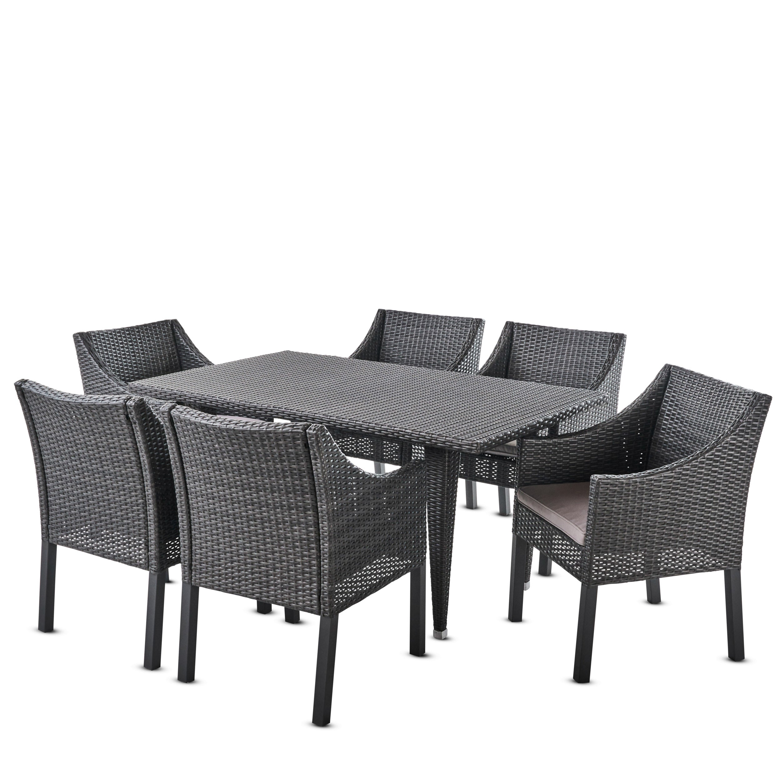 Alanna Outdoor 7 Piece Gray Wicker Dining Set with Water Resistant Cushions Default Title