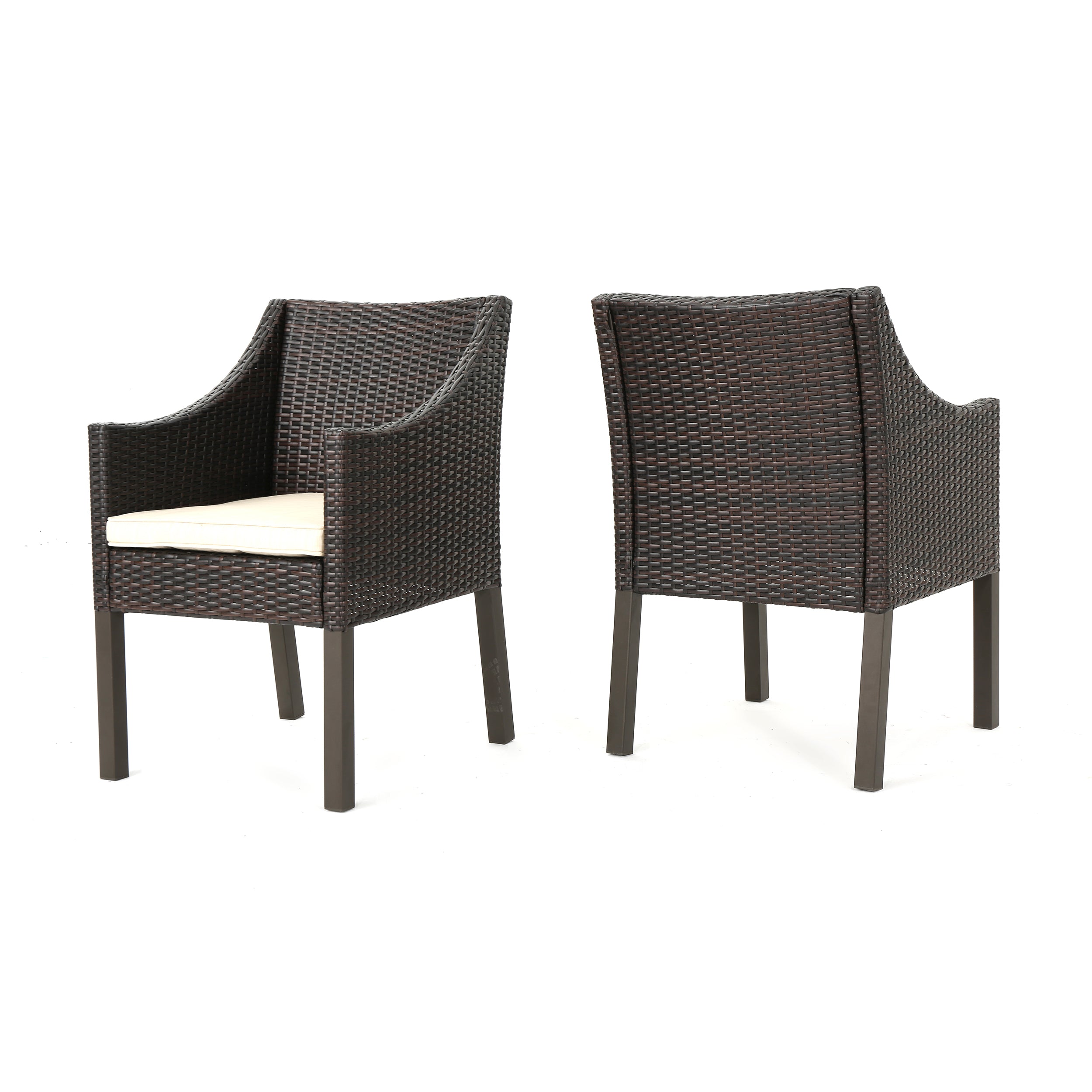 Antioch Outdoor Wicker Dining Chairs with Water Resistant Cushions Set of 2 Multi brownBeige