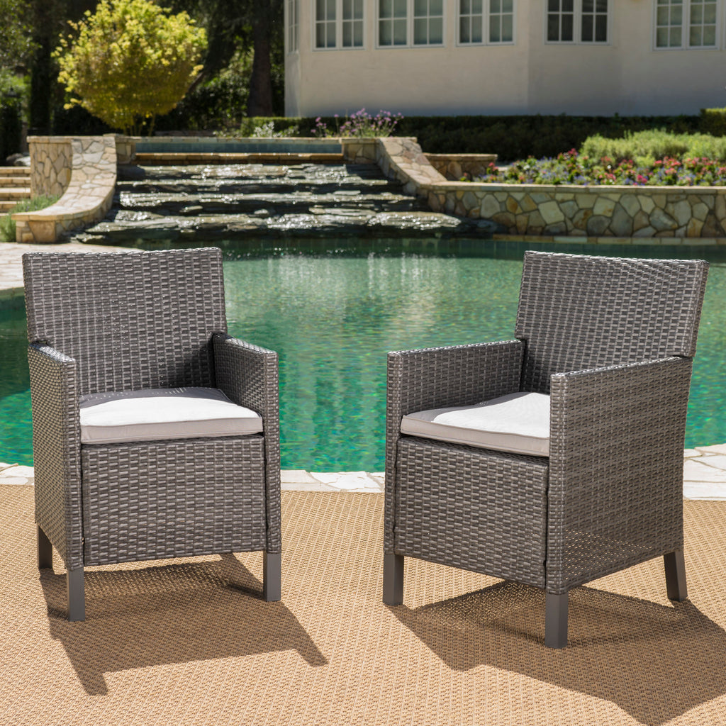 Cyrus Outdoor Wicker Dining Chairs with Water Resistant Cushions (Set