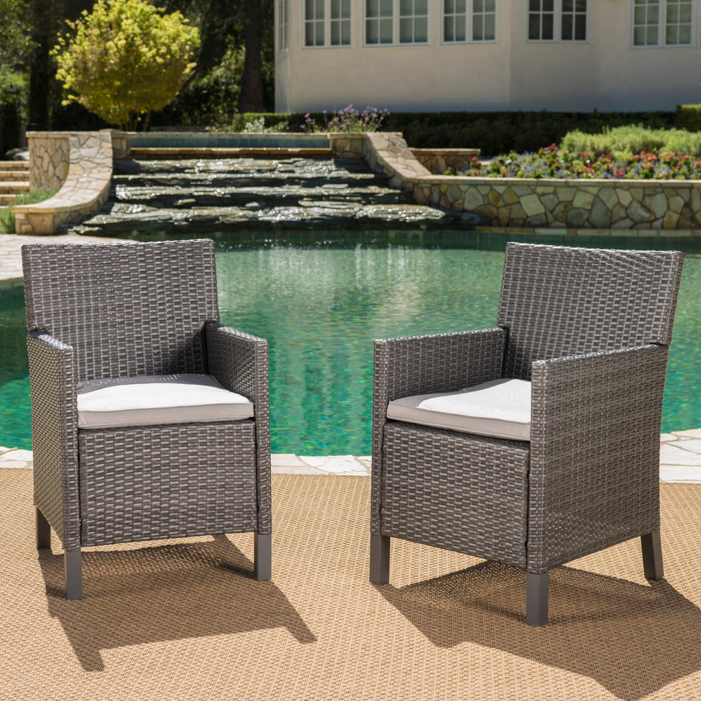 Cyrus Outdoor Wicker Dining Chairs with Water Resistant Cushions (Set - GDF Studio