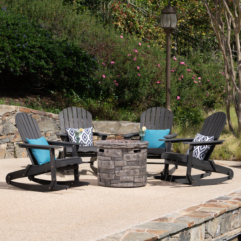 David Outdoor 5 Piece Adirondack Rocking Chair Set With Fire Pit Gdfstudio