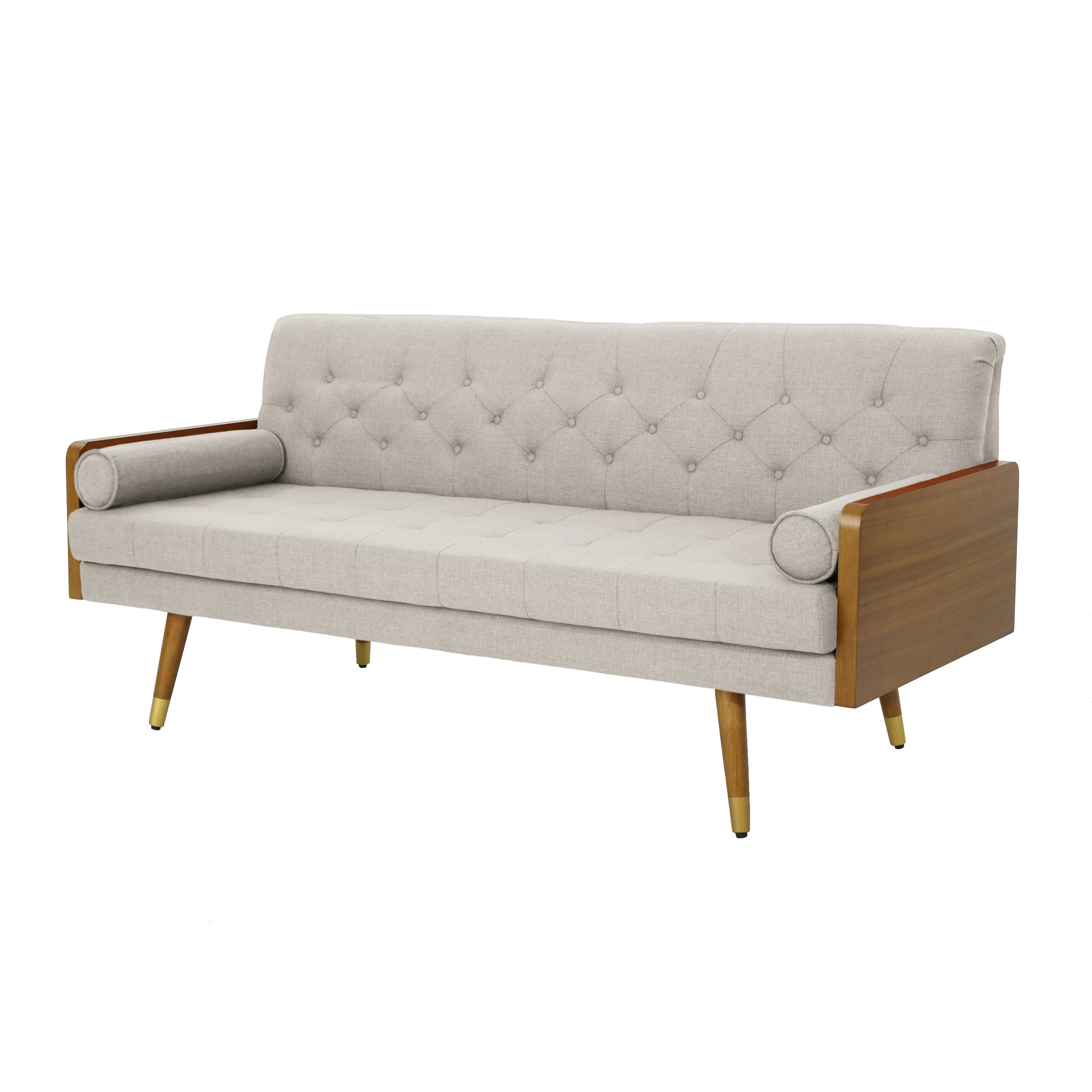 Aidan Mid Century Modern Tufted Fabric Sofa Gray