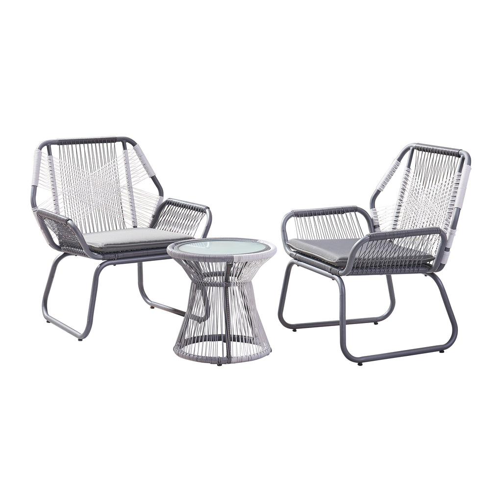 Aiden Outdoor 3 Piece Faux Rattan Chat Set Gdfstudio