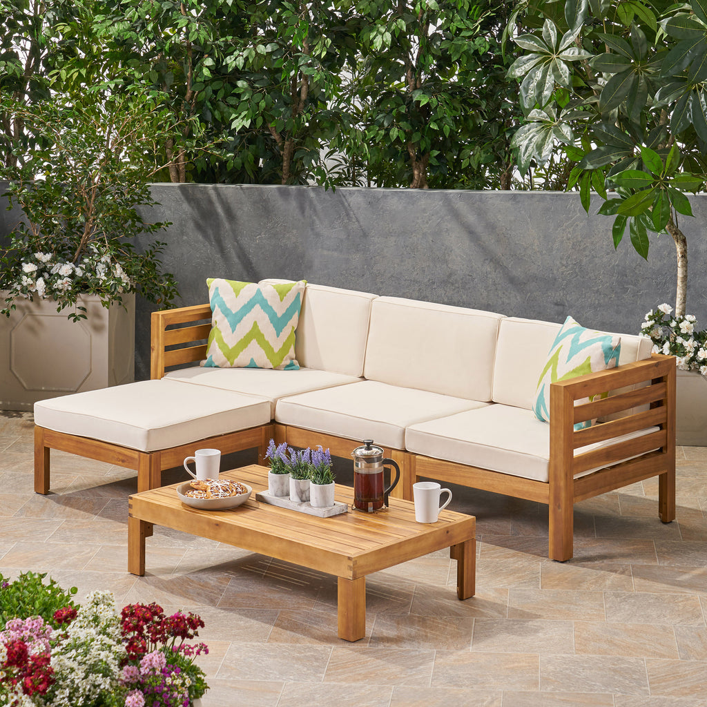 Canal Outdoor 5 Piece Acacia Wood Sofa Set – GDF Studio