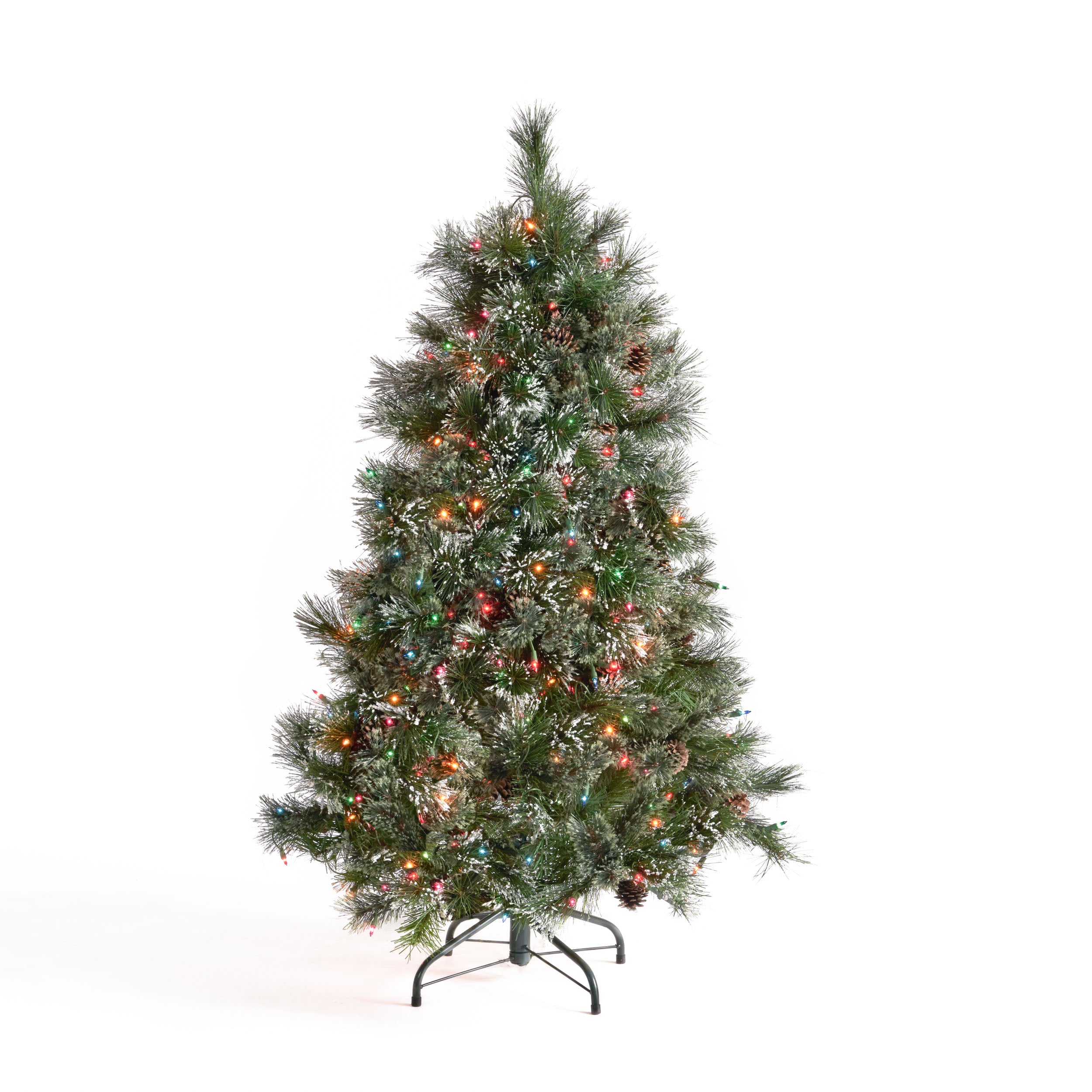 45 foot Cashmere Pine and Mixed Needles Hinged Artificial Christmas Tree with Snowy Branches and Pinecones