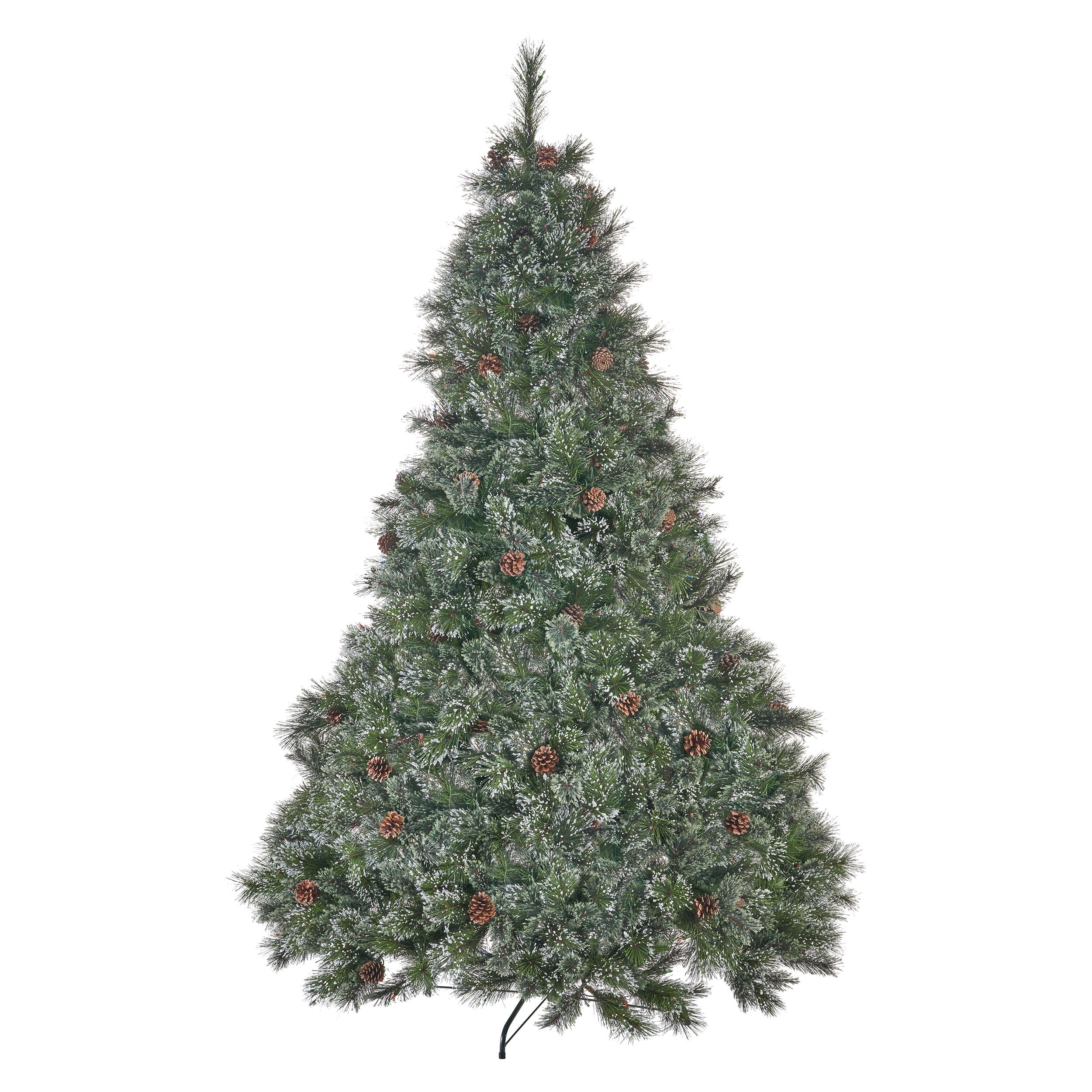 7 foot Cashmere Pine and Mixed Needles Hinged Artificial Christmas Tree with Snowy Branches and Pinecones