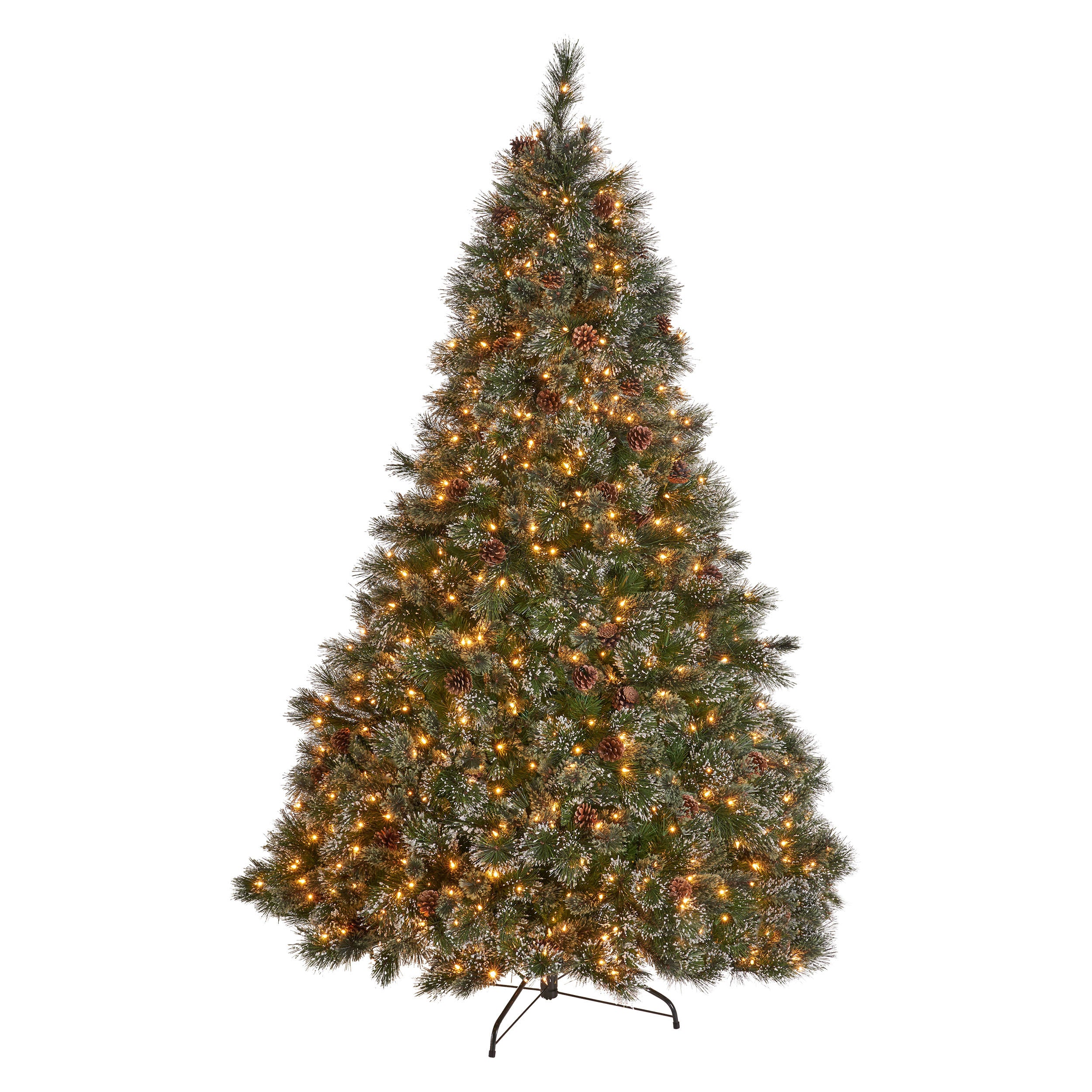 75 foot Cashmere Pine and Mixed Needles Hinged Artificial Christmas Tree with Snowy Branches and Pinecones