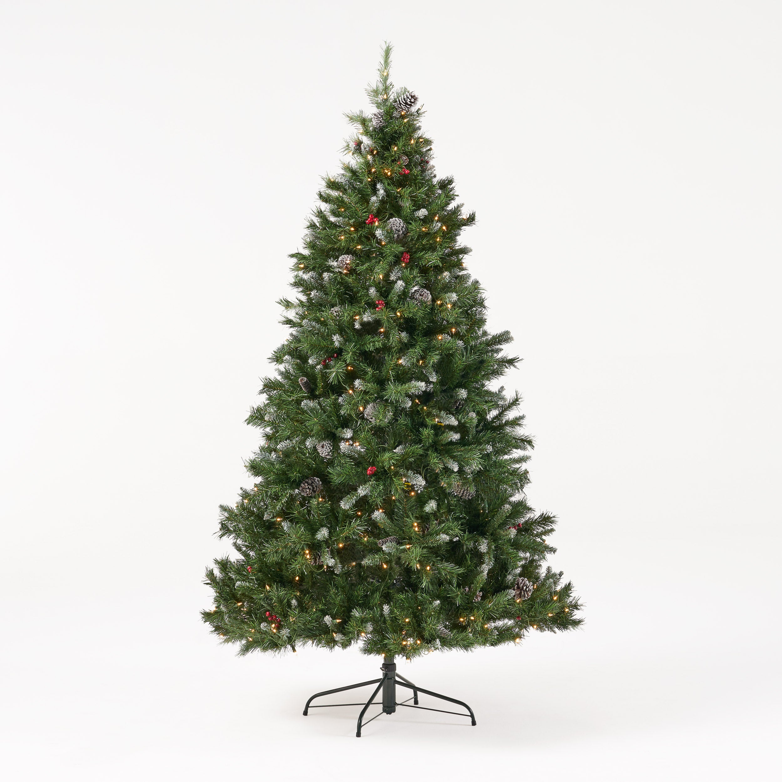 7 foot Mixed Spruce Pre Lit Clear LED Hinged Artificial Christmas Tree with Frosted Branches