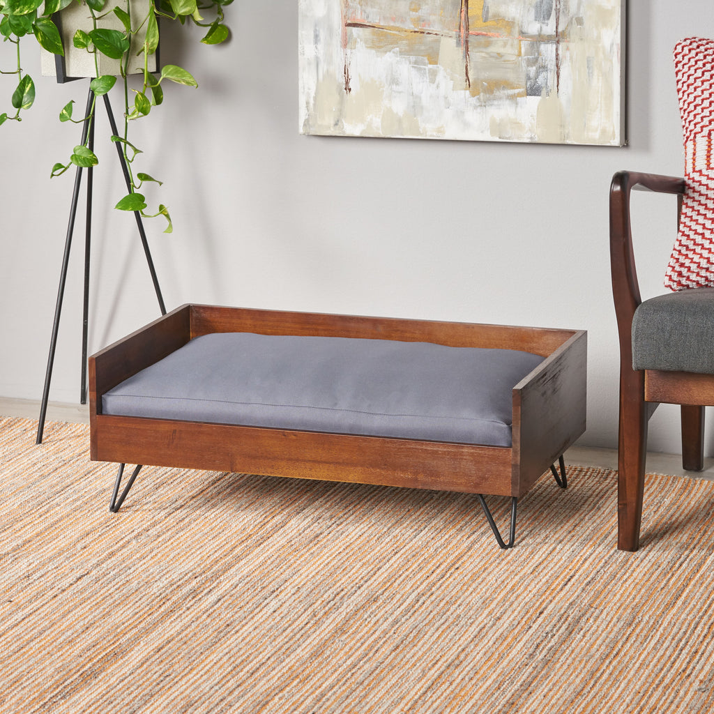 Ophelia Mid-Century Modern Cushioned Wood Frame Dog Bed – GDF Studio